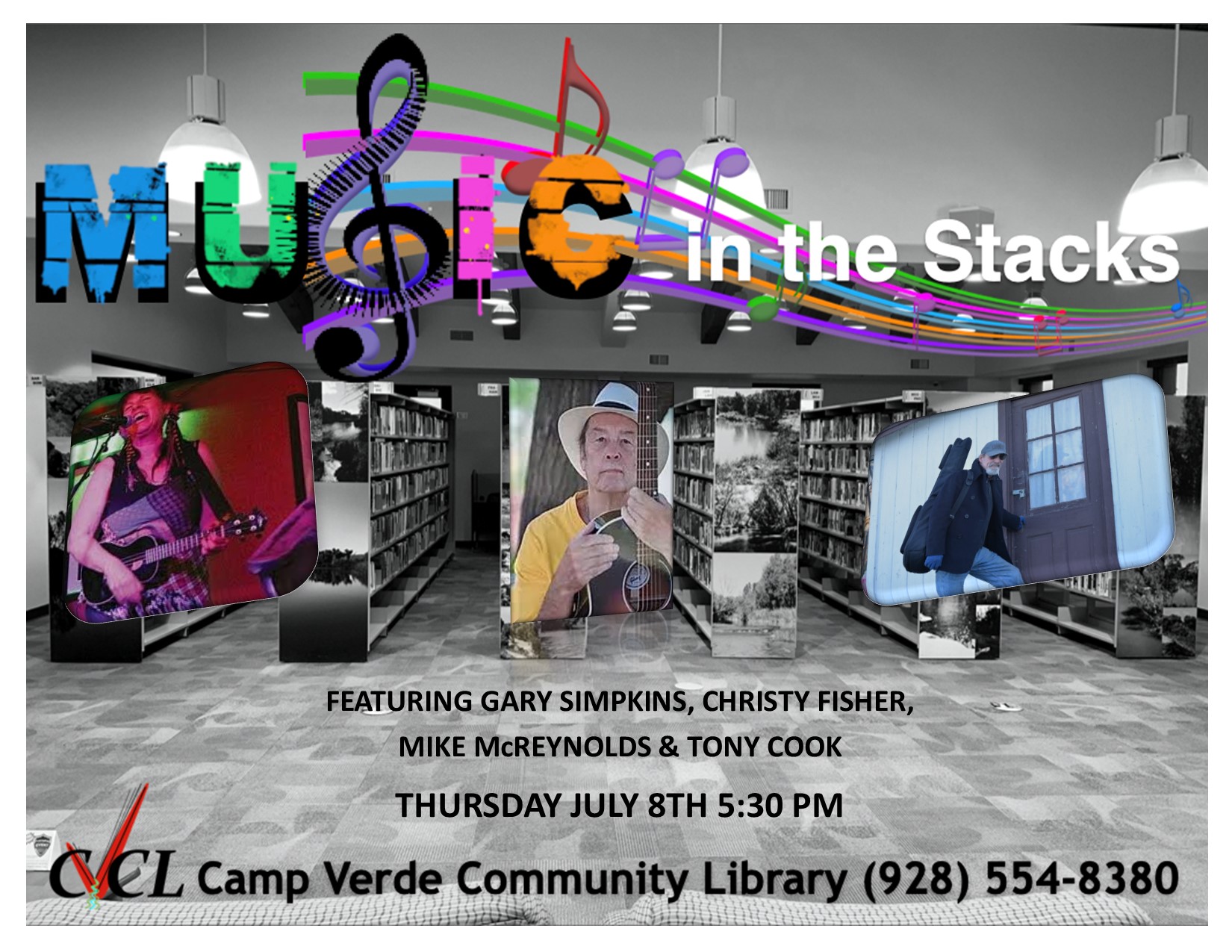 Music in the Stacks July flyer