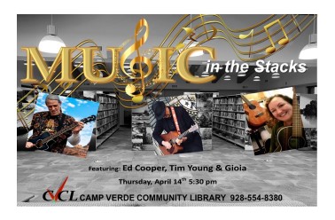 Music in the Stacks April flyer