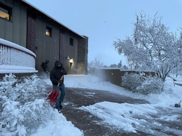 clearing snow at the library