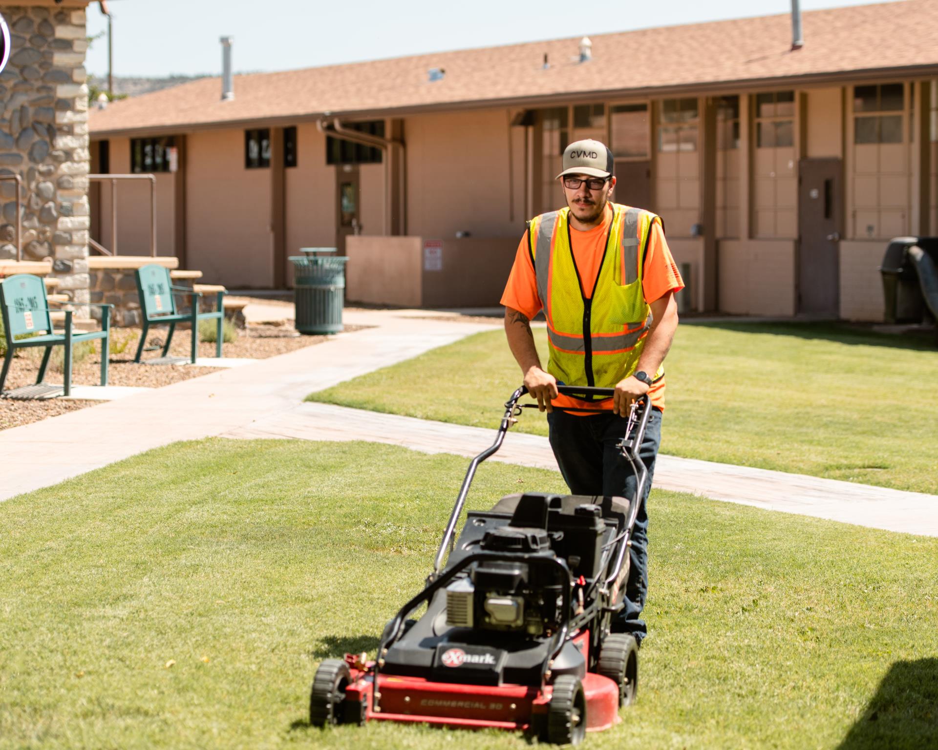 mowing the grass